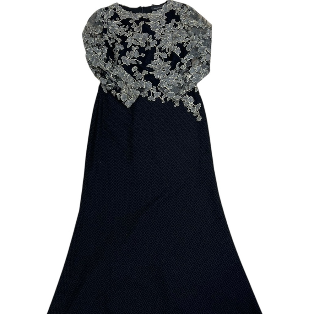 Tadashi Shoji Size 8 Black Lace Embroidered Dress Long Textured - Picture 6 of 16